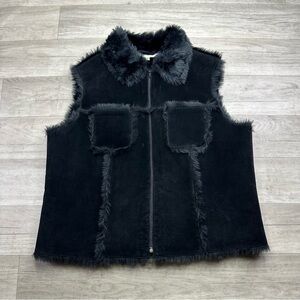 Christie & Jill black leather vest with faux fur trim